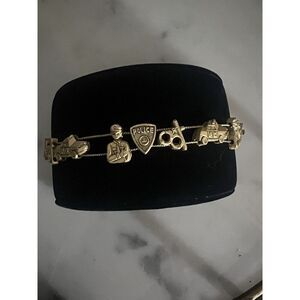 Vintage Bracelet Police Law Enforcement Slide Charms Gold Tone 7”
